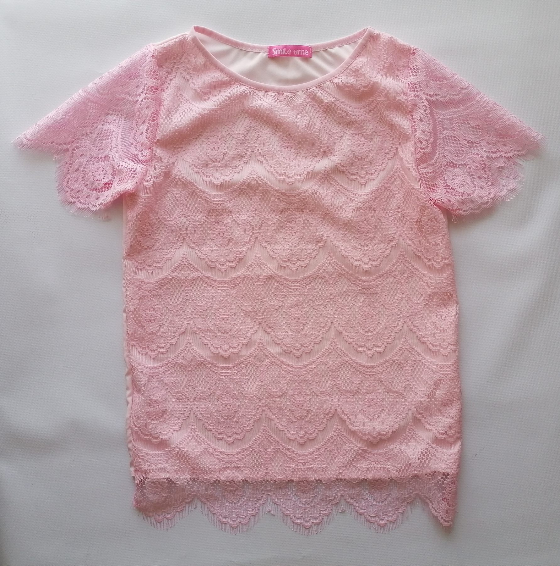Блузка для дівчинки, короткий рукав, мереживна, рожеваEva SmileTime