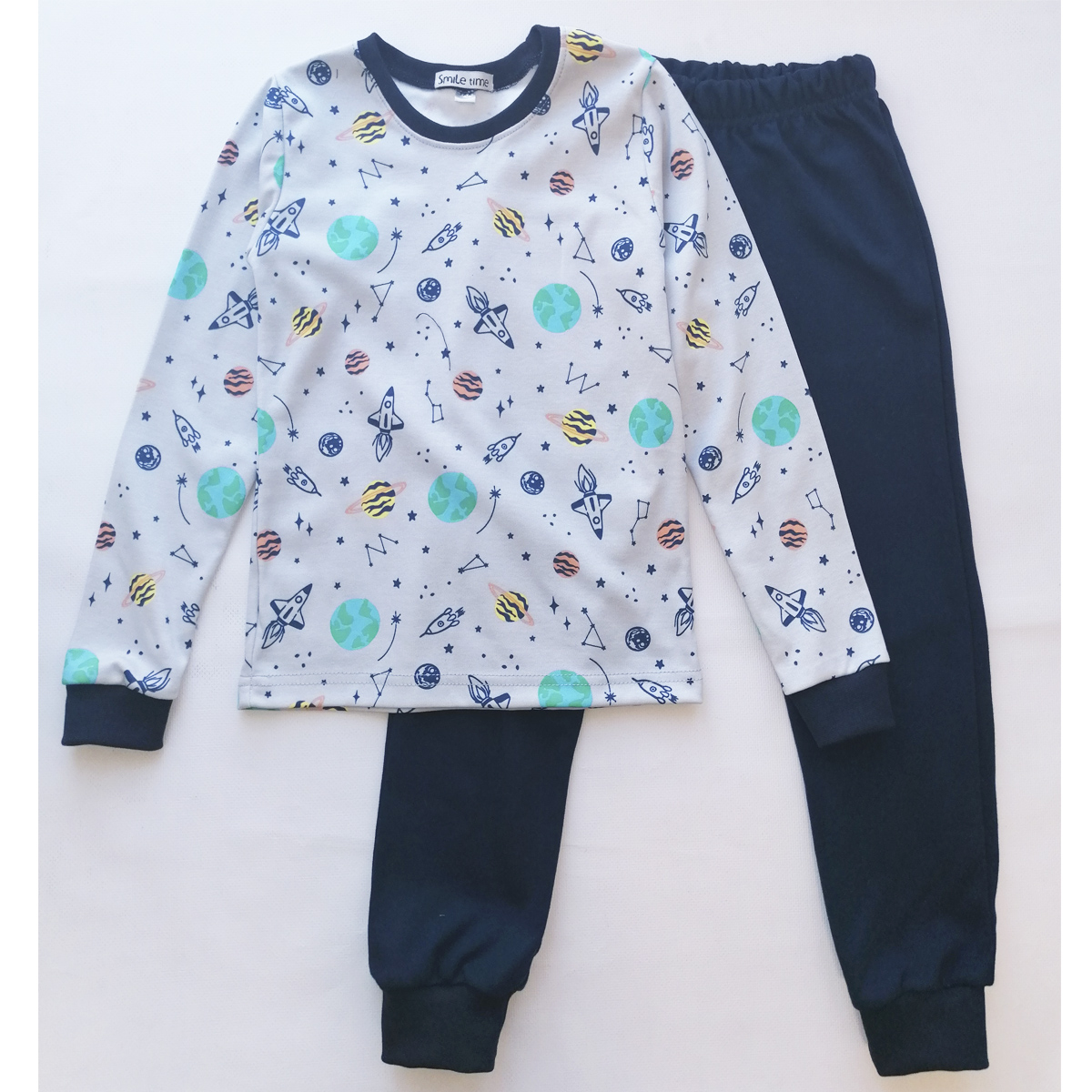 Пижама детская для мальчика, хлопковая, синяя, SmileTime Space