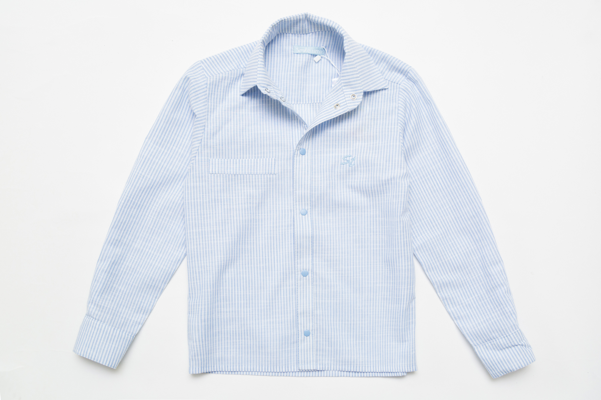 Рубашка для мальчика SmileTime с длинным рукавом детская на кнопках Полоса, голубая