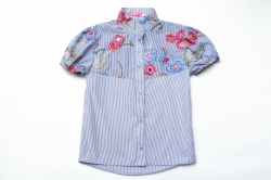Рубашка для девочки SmileTime с коротким рукавом Flower с вышивкой, синяя