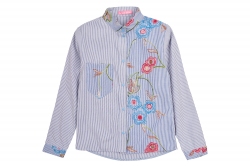 Рубашка для девочки SmileTime с длинным рукавом Flower с вышивкой, синяя